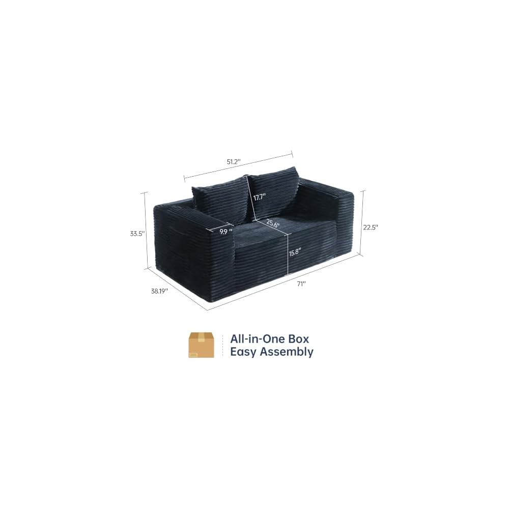 TeQsli Loveseat Boneless Sofa, 71" Memory Foam Sofa in a Box, Cloud Corduroy Deep Seat Couch, No Assembly Needed, Small Sofa for Living Rooms, Apartments & Offices
