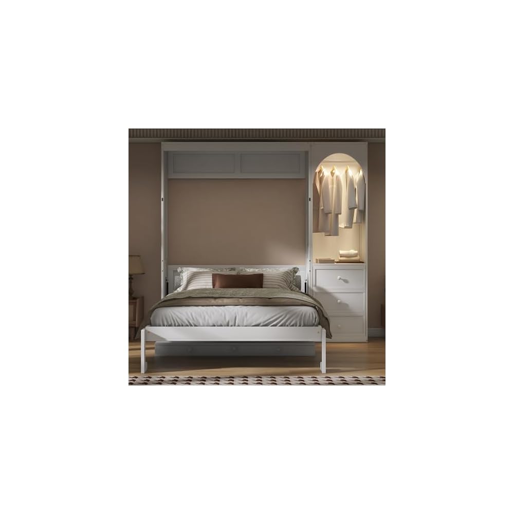 YOPTO Murphy Bed Queen Size,Murphy Bed with Stoarge Shelf,White