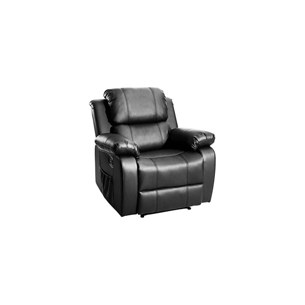 Power Recliner Chair with Massage and Heat PU Leather Electric Chair 8 Point Massage Lumbar Heat Ergonomic Recliner Sofa (Black)