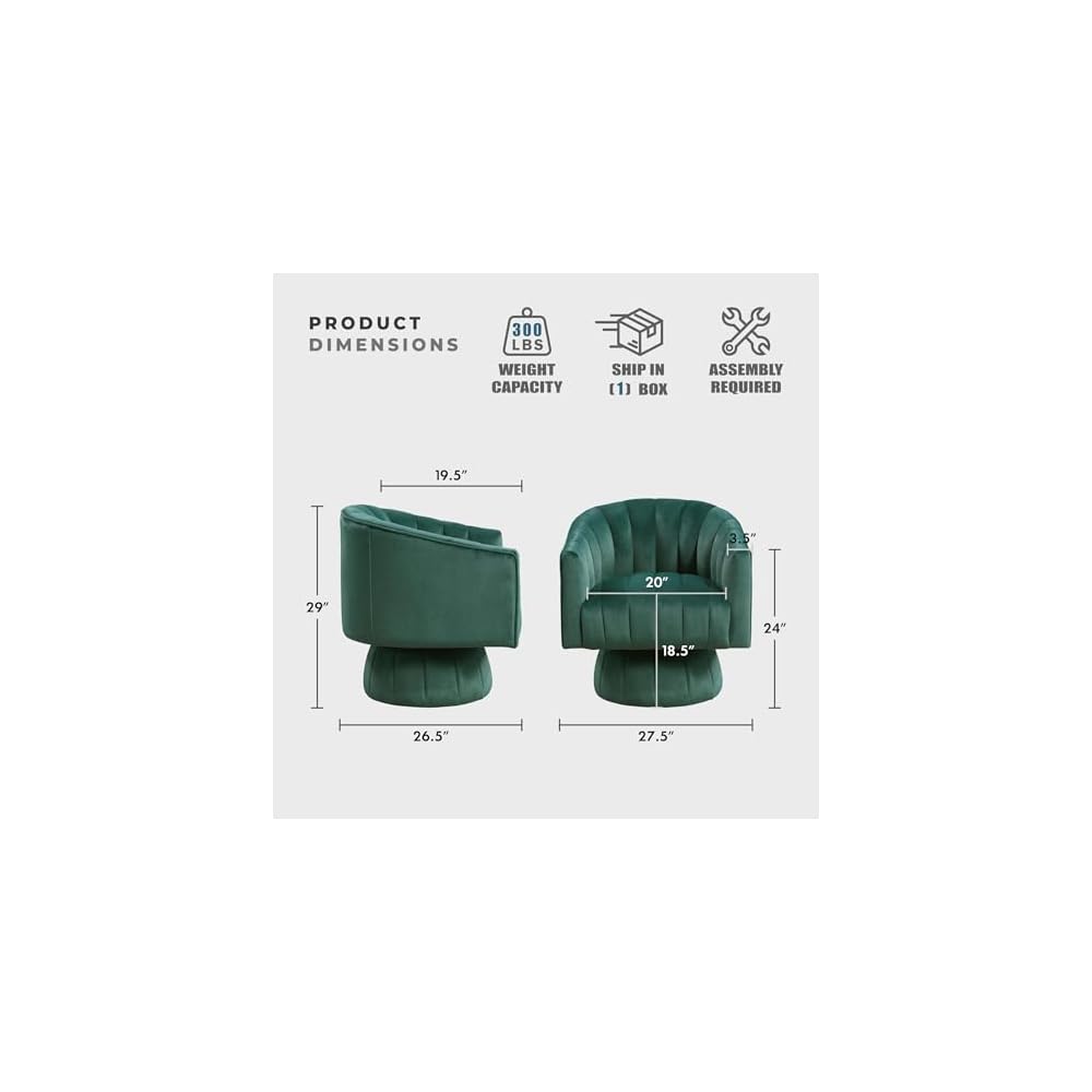 Lexicon Velvet Upholstered Swivel Accent Chair, Channel Stitched,Dark Green