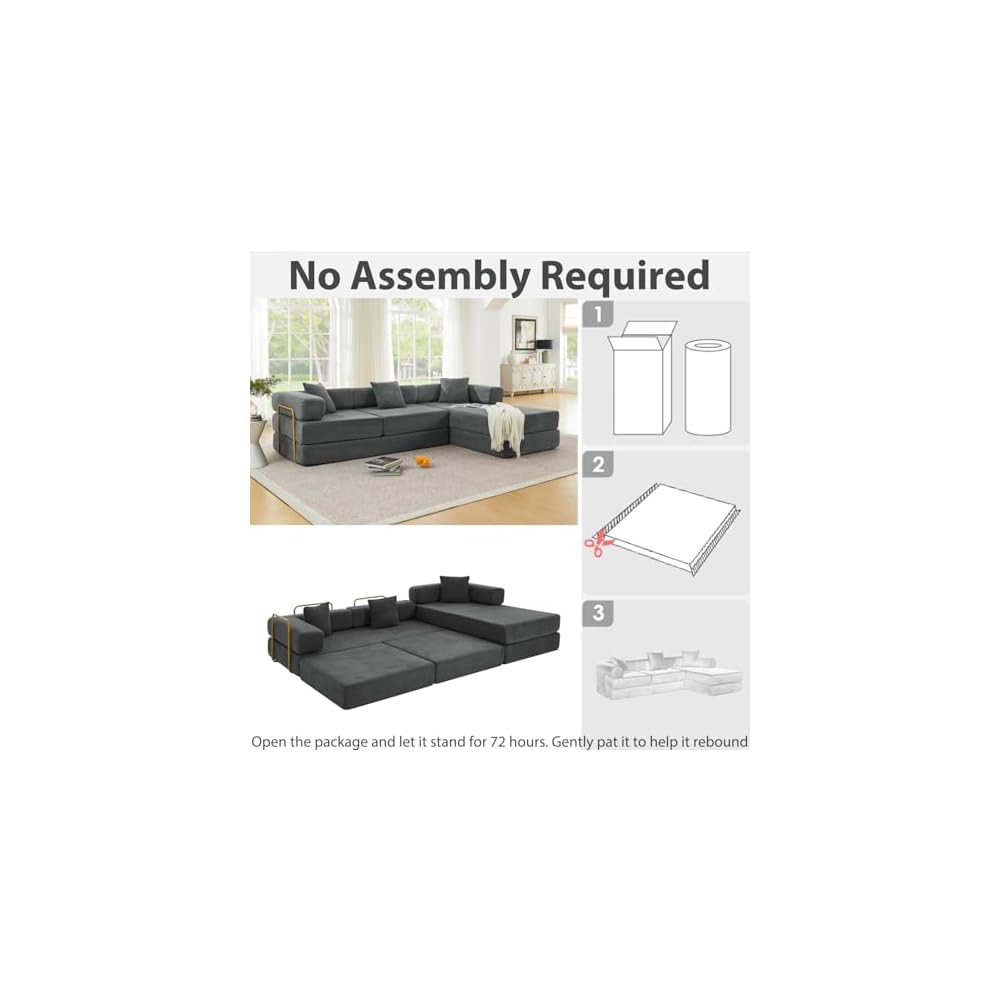 ivoros 108" Modular Sectional Sofa,Futon Convertible Sofa Bed,Oversized Corduroy Boneless Couch for Living Room,Floor Loveseat Sleeper with Pull Out Bed,Free Combination,No Assembly Required (Grey)