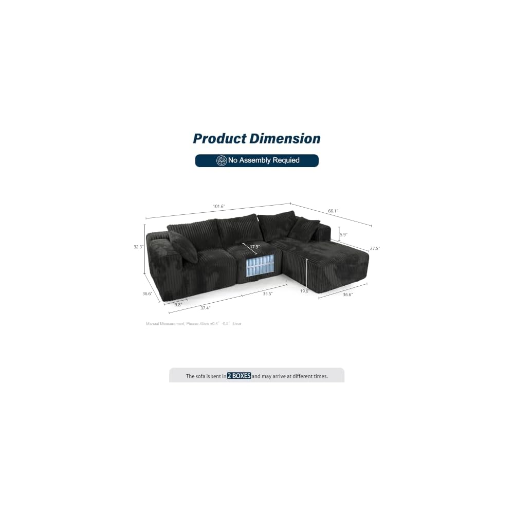 Ribilake 101" Dark Grey Boneless Couch