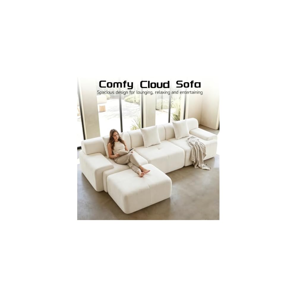 Boneless Cloud Sofa Sectional Couch, Chenille Deep, Beige
