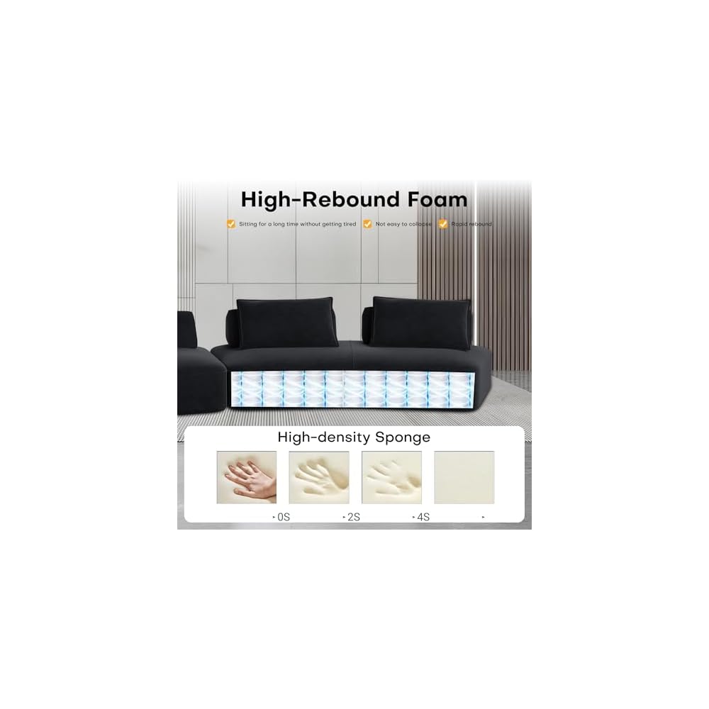 139" Modern Curved Sofa, Cloud Sectional Couch with Adjustable Backrest, Oversized Deep Seat Compressed Couch for Living Room Apartment, No Assembly Required, Chenille Fabric (Dark Grey)