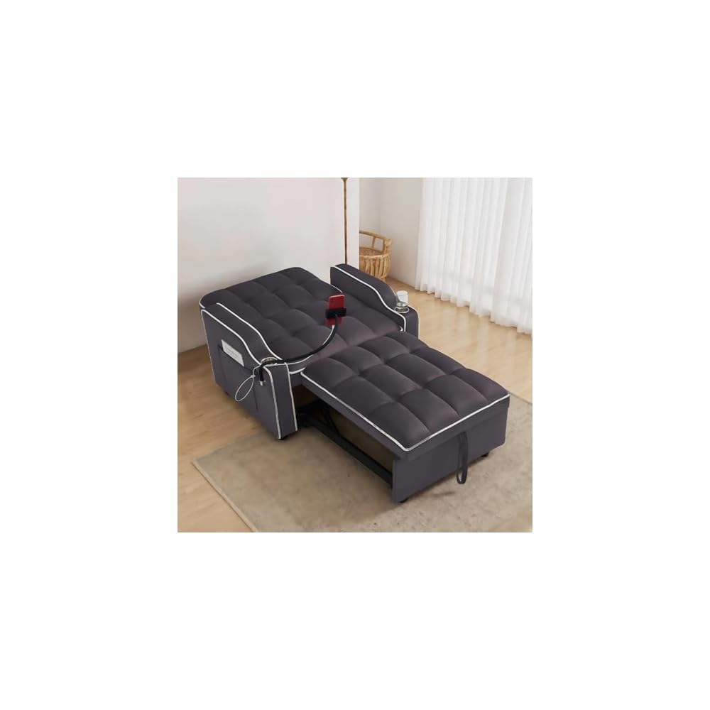 69" Small Pull Out Couch, 3 in 1 Convertible Sofa Bed, Adjustable Backrest with Phone Holder, Side Pocket & USB Port, Modern Sofa for Living Room, Bedroom, Apartment (Gray)