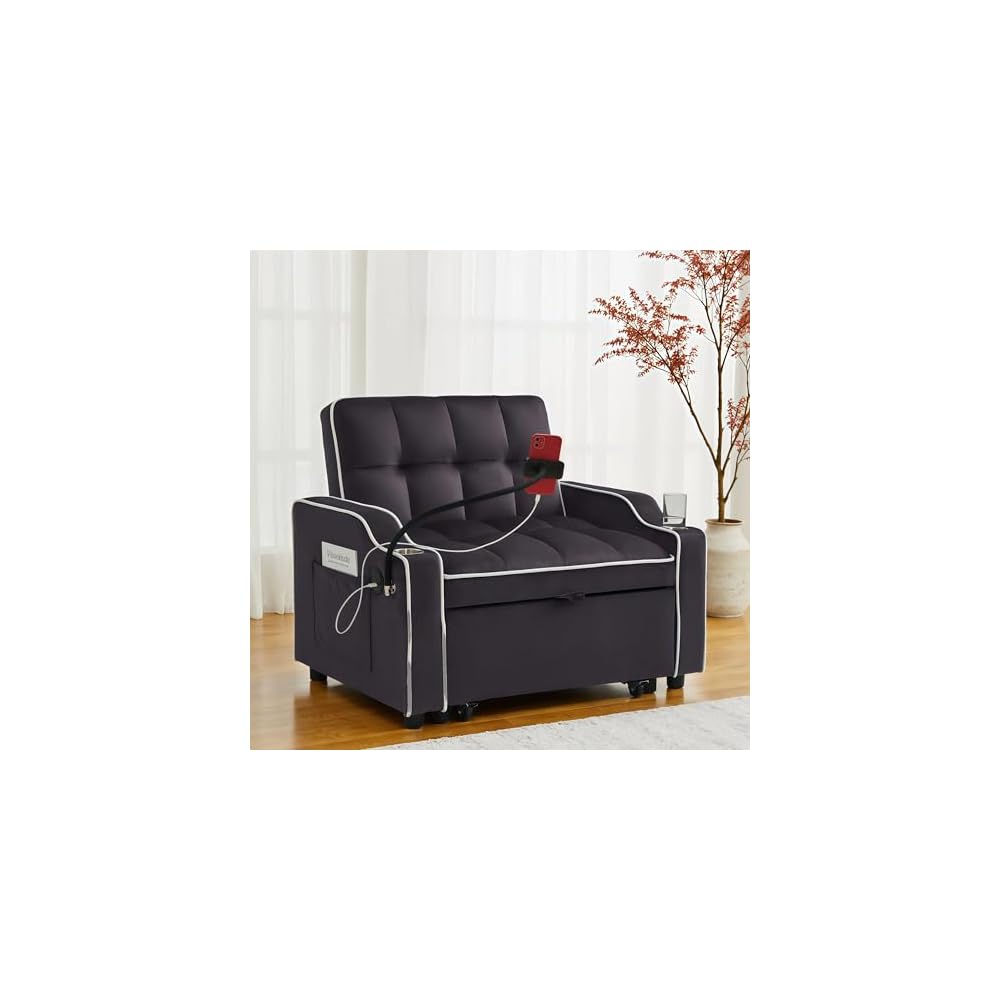 69" Small Pull Out Couch, 3 in 1 Convertible Sofa Bed, Adjustable Backrest with Phone Holder, Side Pocket & USB Port, Modern Sofa for Living Room, Bedroom, Apartment (Gray)