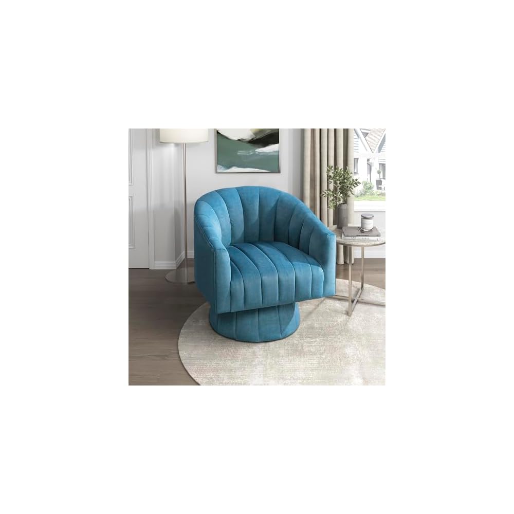 Lexicon Velvet Upholstered Swivel Accent Chair, Channel Stitched,Dark Green