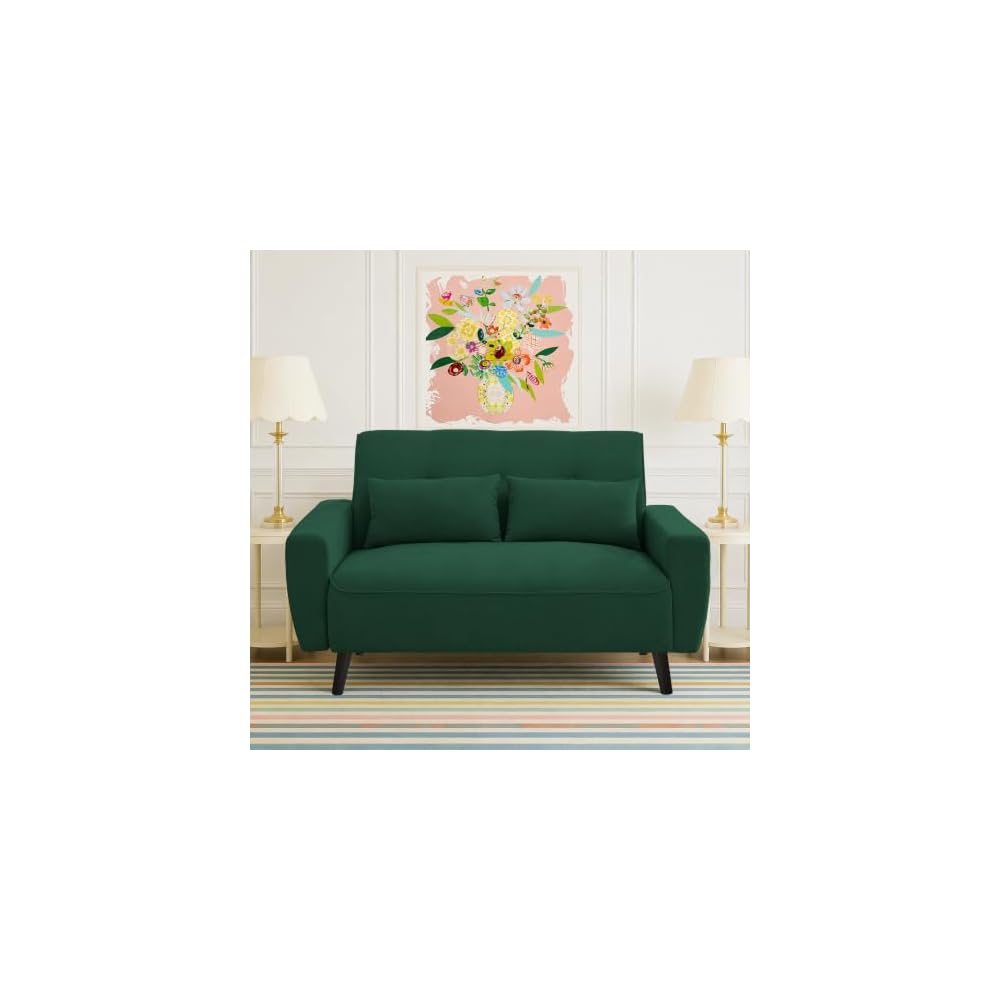 48.8" Small Loveseat Sofa, Mid Century Modern Love Seat Couch with Back Cushions and Plastic Legs, 2 Seater Couches for Living Room, Bedroom, Small Spaces, Green