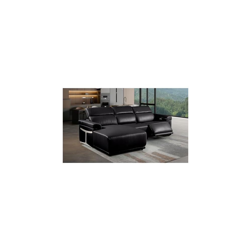 Blackjack Furniture Riccardo 3-Piece Power Reclining Sectional Couch for Living Room with 1 Recliner Seat, Top-Grain Italian Leather, Adjustable Headrests, Left-Facing L-Shape Sofa, Black