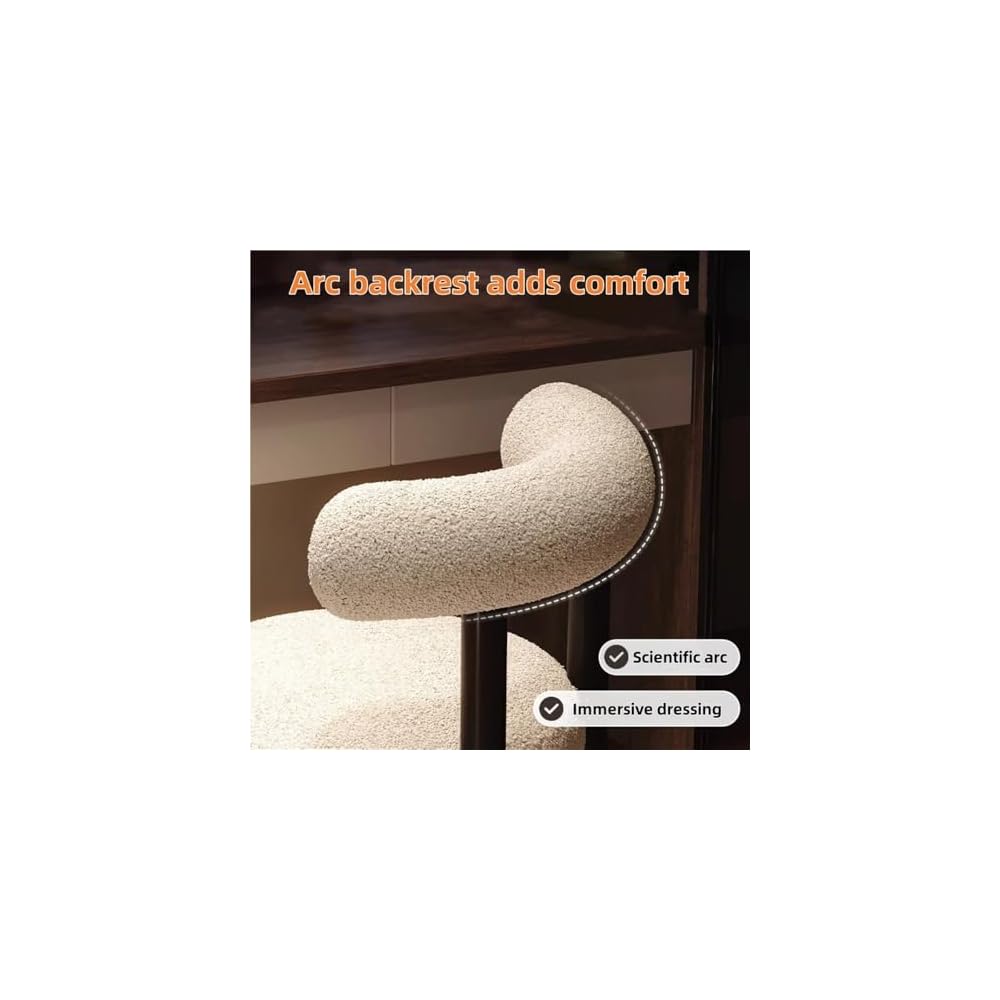 Luxury Makeup Stool, High-End Dressing Chair for Bedroom Vanity, Stylish White Dressing Table Seat, Elegant Makeup Fur for Home Decor