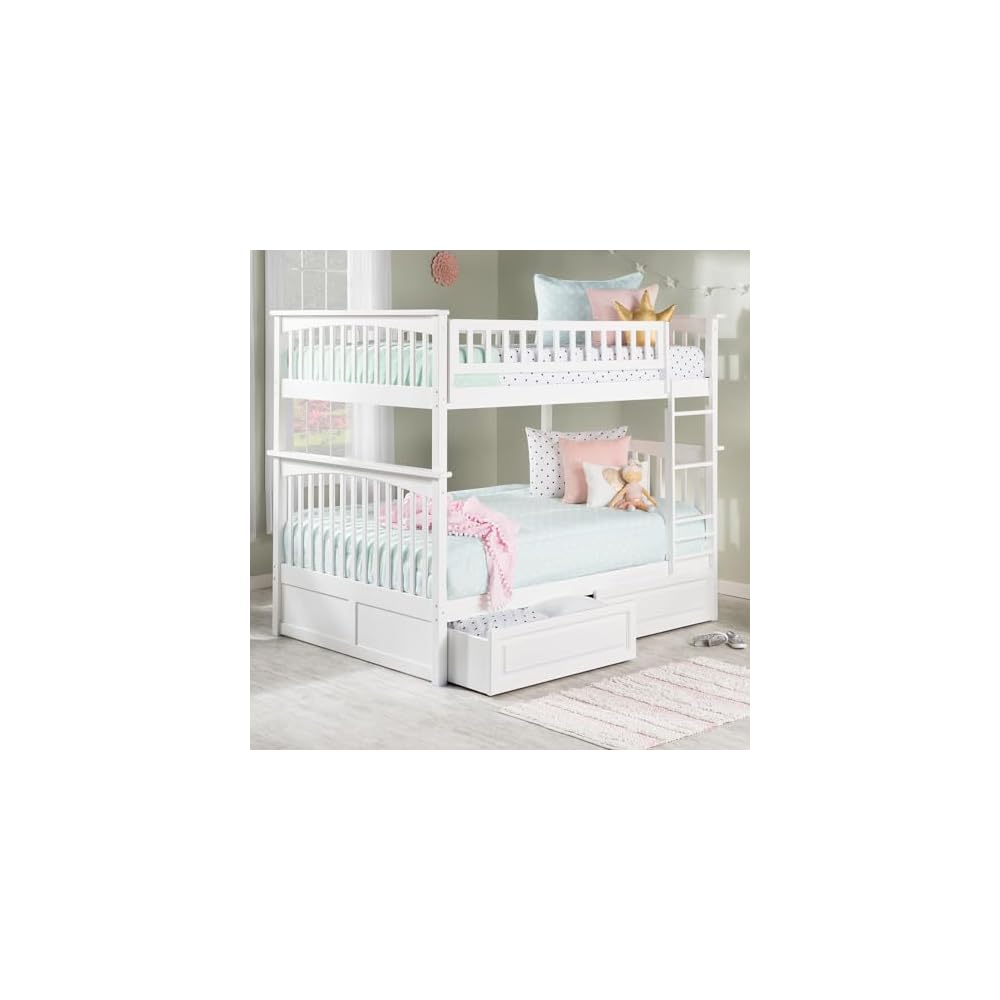AFI, Columbia Bunk Bed Full Over Full with Raised Panel Bed Drawers, White