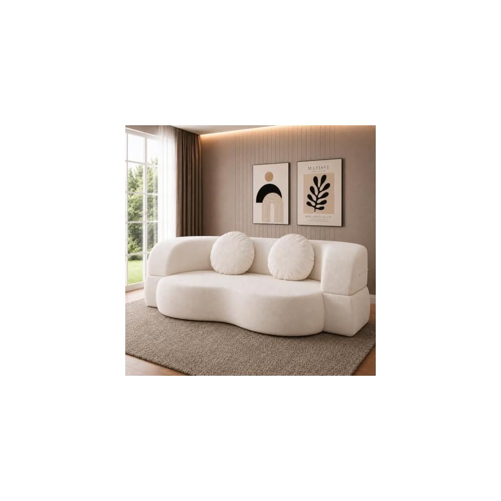 Nuturelly 78" Floor Sofa Bed, Convertible Couch, No Assembly, White