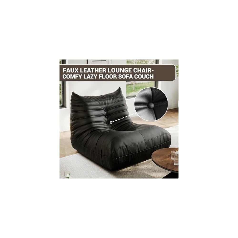 Lazy Floor Sofa,Fireside Chair,Big Bean Bag Ottoman with Memory Foam Filled for Living Room,Black