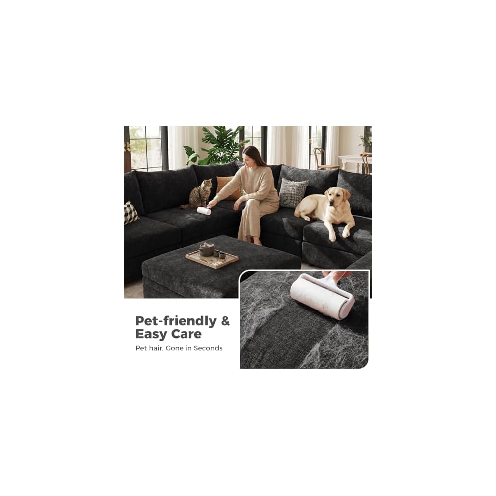 ABCASA 102.6" L Shaped Modular Sectional Couch with Washable Chenille Cover, 4 Seater Deep Seat Sofa with Storage Ottoman & Reversible Chaise for Living Room, Pet-Friendly, Black