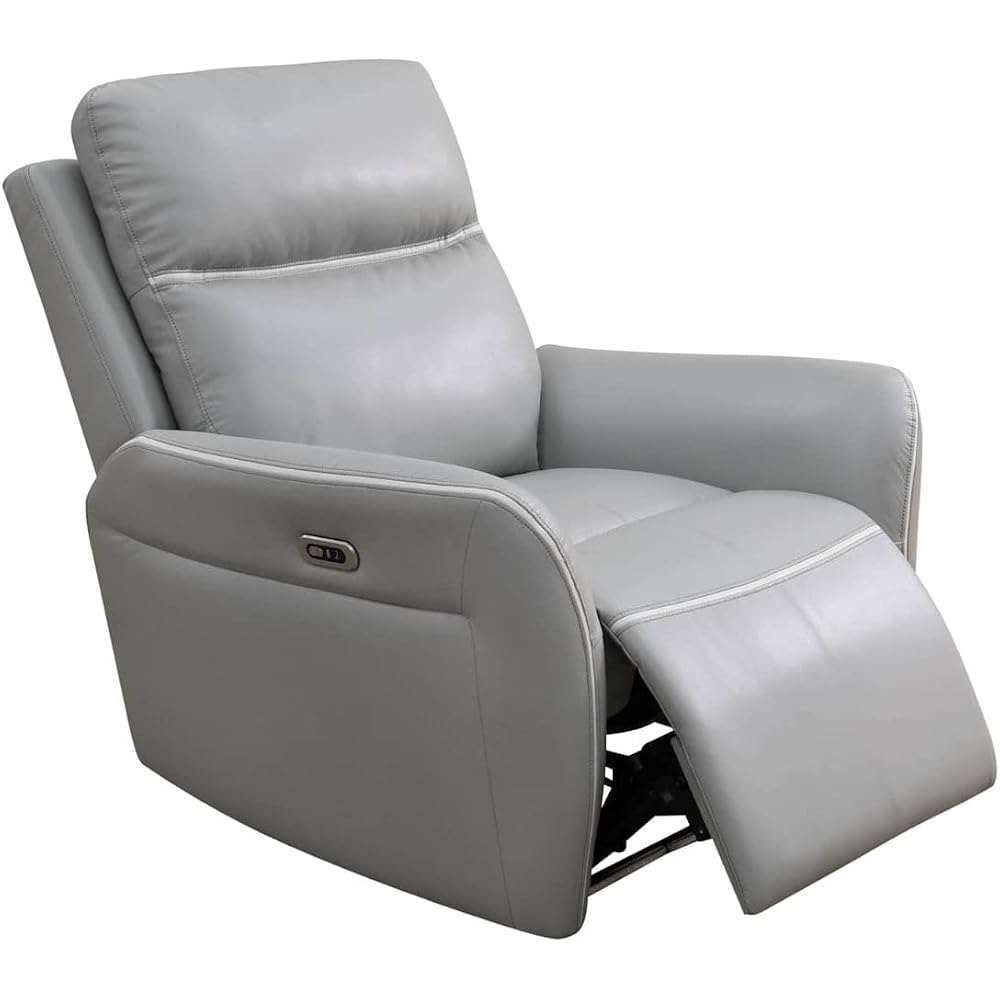 Intelligent Functions Single Recliner Sofa Chair, Light Grey Breathing Leather Living Room Recliner Chair, Back Can Reach 110-115°, Ambient LED Lighting