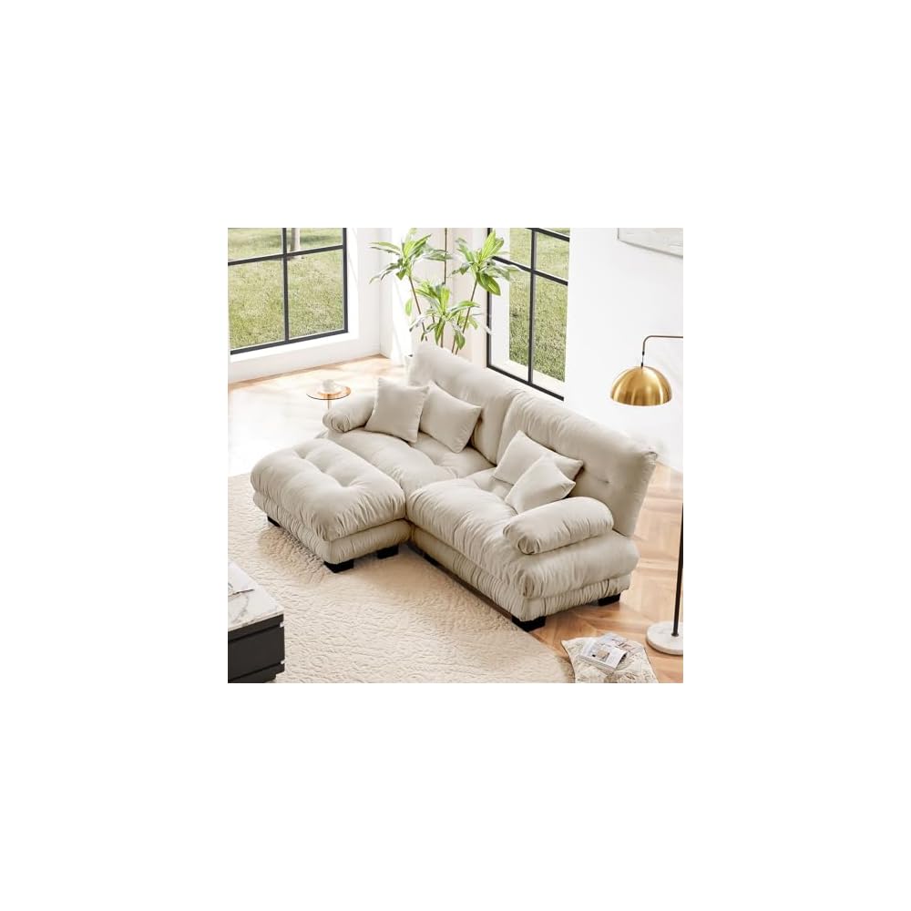 Beige Ottoman for Modular Sectional Sofa, Single Sofa, Ottoman Seat for Convertible Sectional, Chenille Sofa Couch for Living Room, Bedroom, Apartment