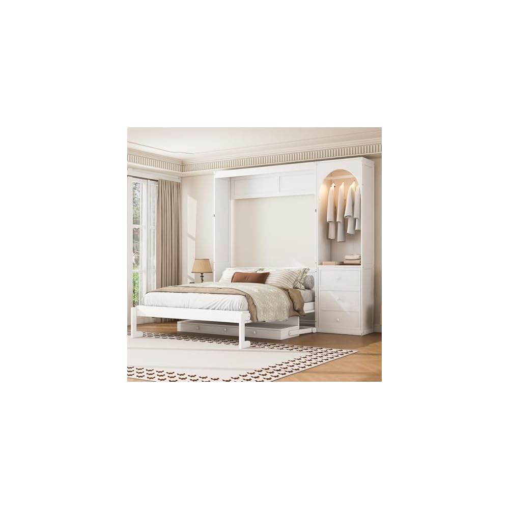 YOPTO Murphy Bed Queen Size,Murphy Bed with Stoarge Shelf,White