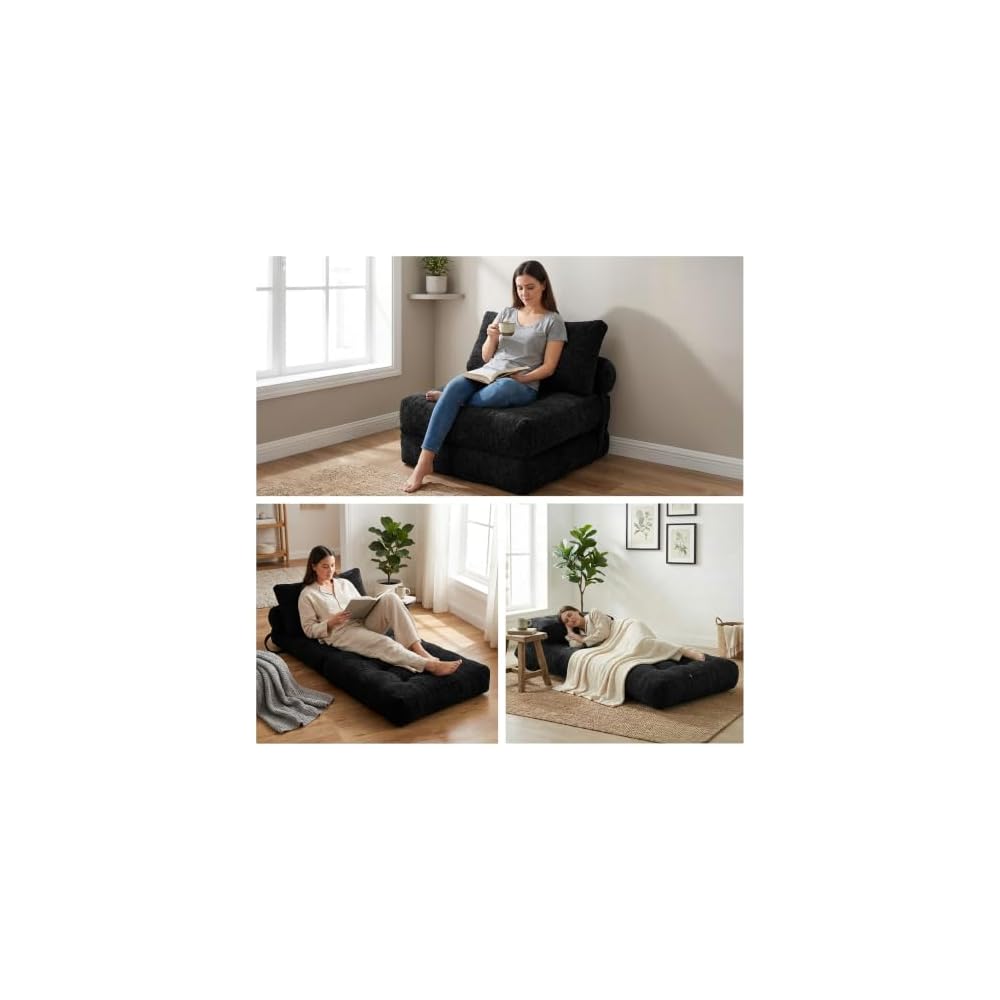 · REDEARTH · Boneless Folding Sofa Bed Floor Couch - No Assembly, Black