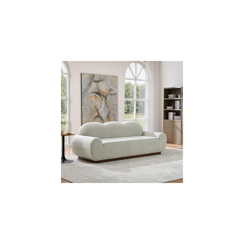 Christopher Knight Home Zera 88" Comfy Boucle Upholstered Cloud Couch, 3-Seater Sofa Couches, Low Profile Home Sofa Living Room with Round Arm, Sturdy Wooden Frame Lounge Chair Indoor, Light Green
