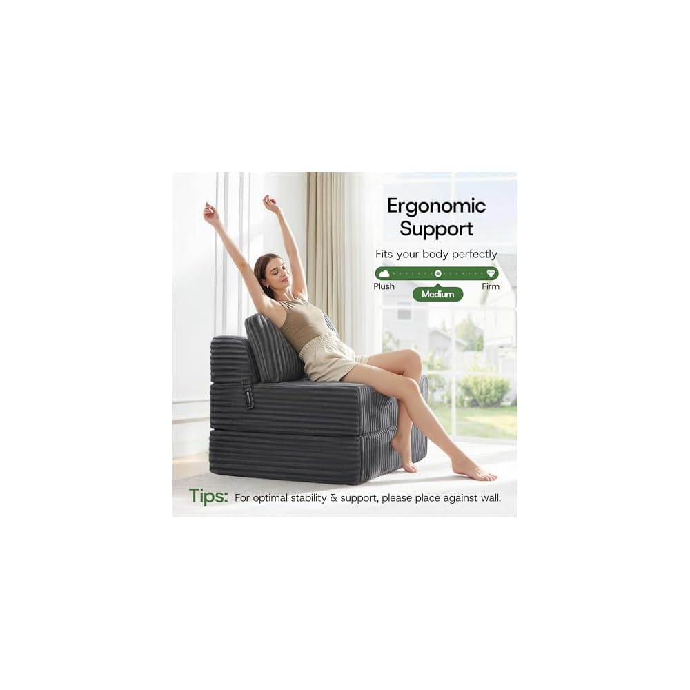 Folding Sofa Bed Convertible 4 in 1 Sleeper Chair Gray Twin