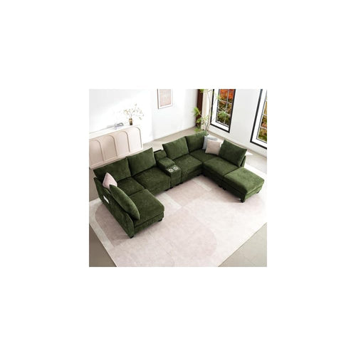 124" U Shaped 7 Seater Sectional Couch with Cup Holders