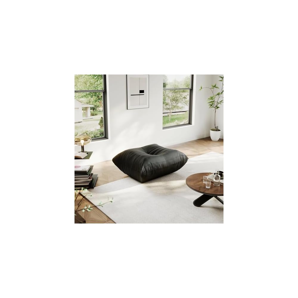 Lazy Floor Sofa,Fireside Chair,Big Bean Bag Ottoman with Memory Foam Filled for Living Room,Black