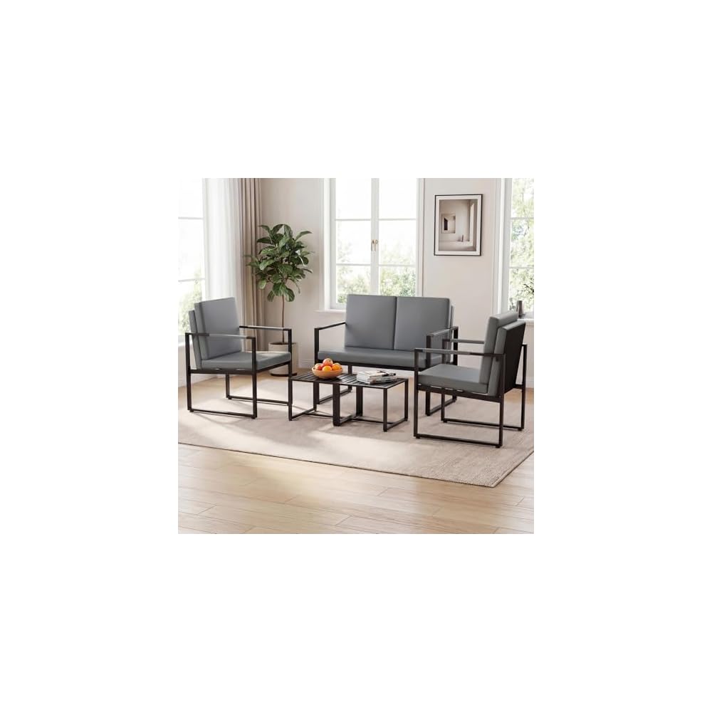GIANTEX Modern Loveseat Sofa, 2-Seater Sofa with Solid Metal Frame & Removable Back Cushions, Spacious Seat & Supportive Armrests, Indoor Couch for Living Room, Bedroom, Office (Gray)