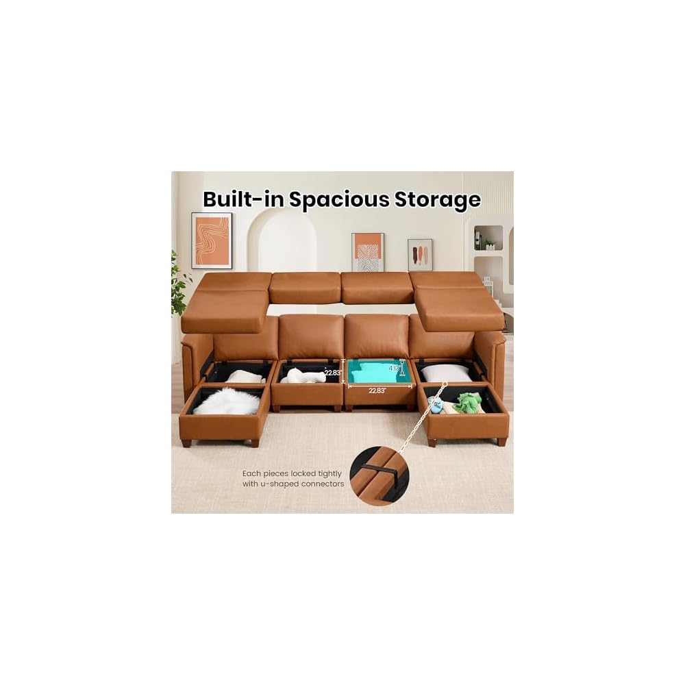 Modern Sectional Sofa,Faux Leather Modular Sectional Couchs with Storage