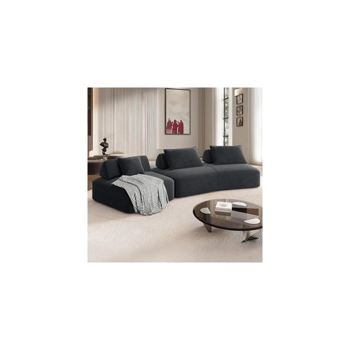 139" Modern Curved Sofa, Cloud Sectional Couch with Adjustable Backrest, Oversized Deep Seat Compressed Couch for Living Room Apartment, No Assembly Required, Chenille Fabric (Dark Grey)