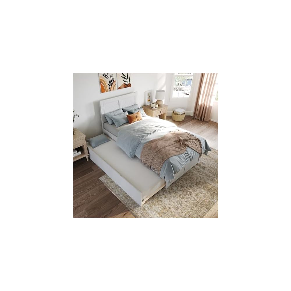 AFI, Canyon Twin XL Platform Bed with Footboard & Trundle, White
