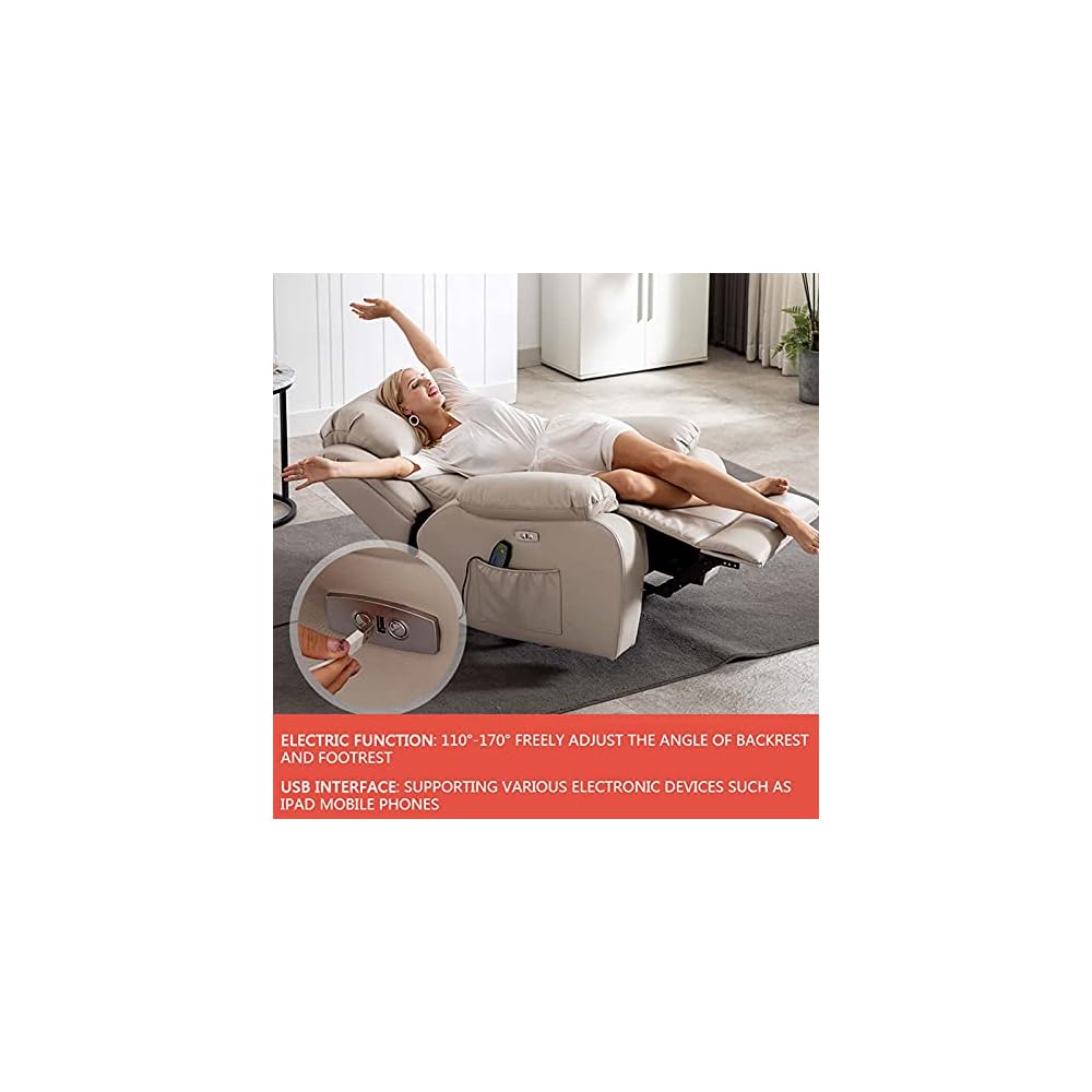 Power Lift Chair Recliner for Elderly Home Theater Seating,Adjustable Single Massage Recliner Sofa with Thicken Widen Armrest Pad with Side Pocket USB Port
