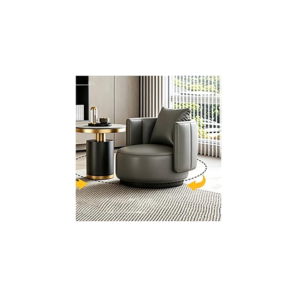 Lounge Chair Luxury Nordic Style Leather Single Sofa Mid-Century Armchair Backrest High-Density Sponge Modern Swivel Accent Sofa for Hotel Club Sales Office Living Room Balcony Meetings (Fixed)
