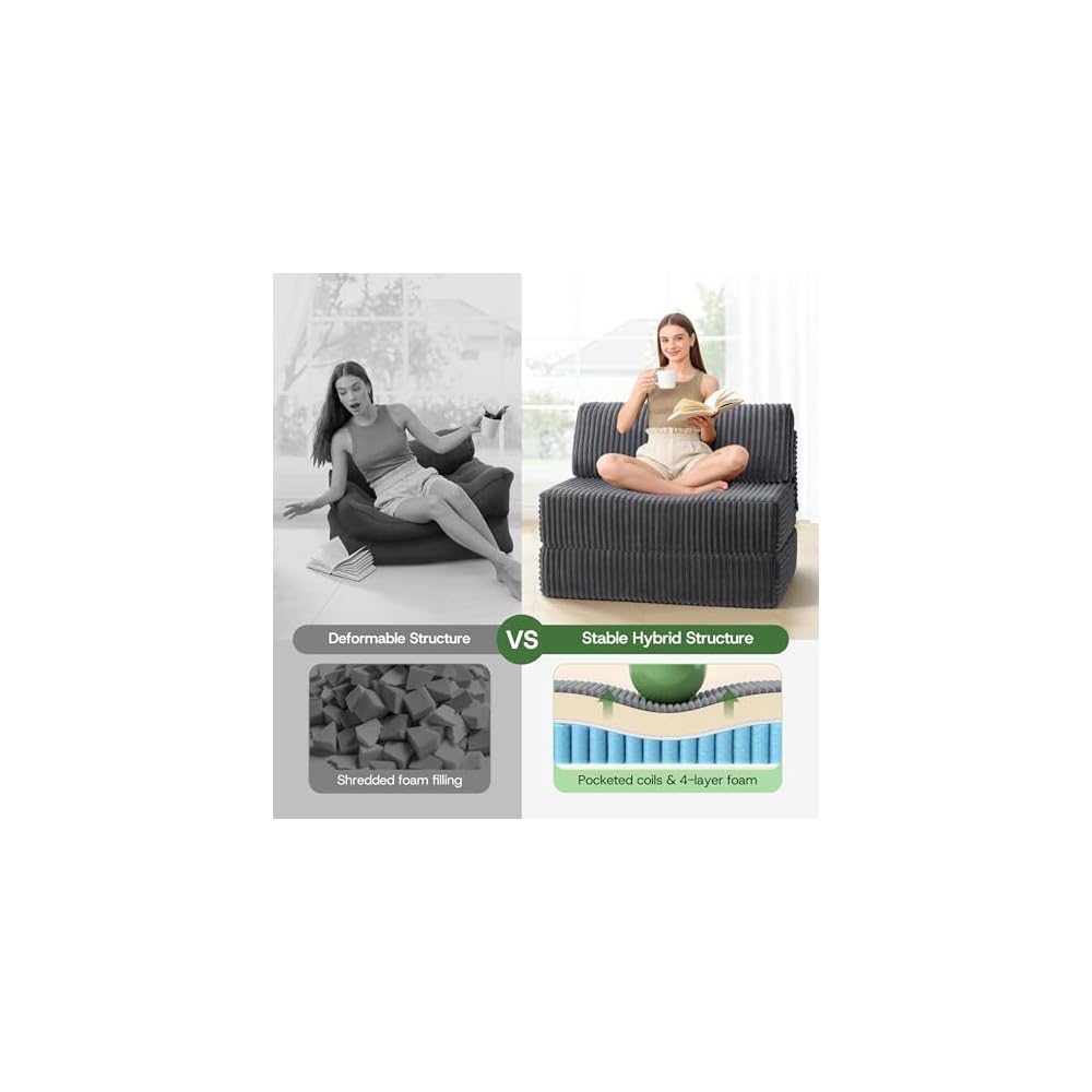 Folding Sofa Bed Convertible 4 in 1 Sleeper Chair Gray Twin