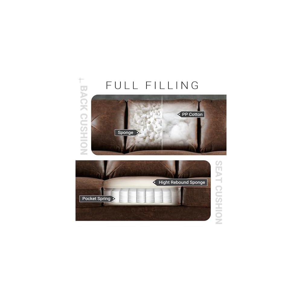 HOOOWOOO 72" Faux Leather Couch Small Sofa Living Room Couch 3 Seater Sofa Modern with Button Tufted Back Cushioned Square Arm for Small Bedroom Apartment,Dark Brown