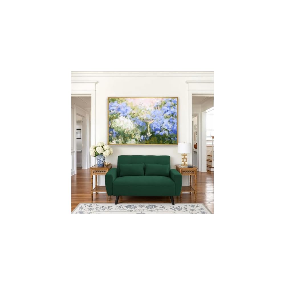 48.8" Small Loveseat Sofa, Mid Century Modern Love Seat Couch with Back Cushions and Plastic Legs, 2 Seater Couches for Living Room, Bedroom, Small Spaces, Green