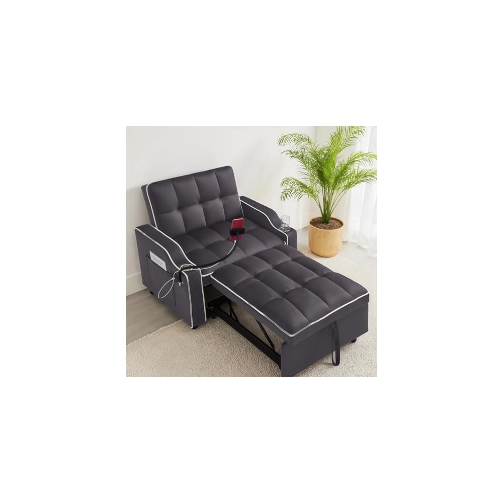 69" Small Pull Out Couch, 3 in 1 Convertible Sofa Bed, Adjustable Backrest with Phone Holder, Side Pocket & USB Port, Modern Sofa for Living Room, Bedroom, Apartment (Gray)