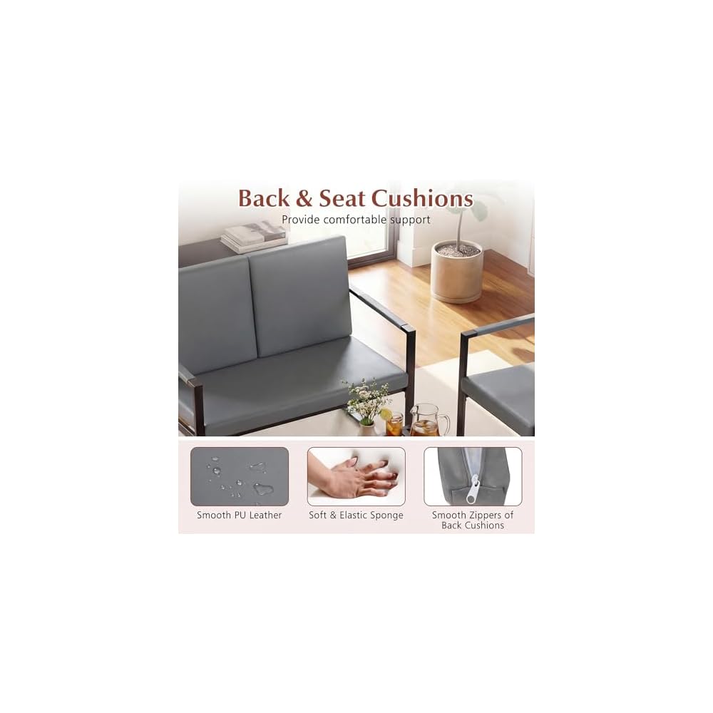 GIANTEX Modern Loveseat Sofa, 2-Seater Sofa with Solid Metal Frame & Removable Back Cushions, Spacious Seat & Supportive Armrests, Indoor Couch for Living Room, Bedroom, Office (Gray)