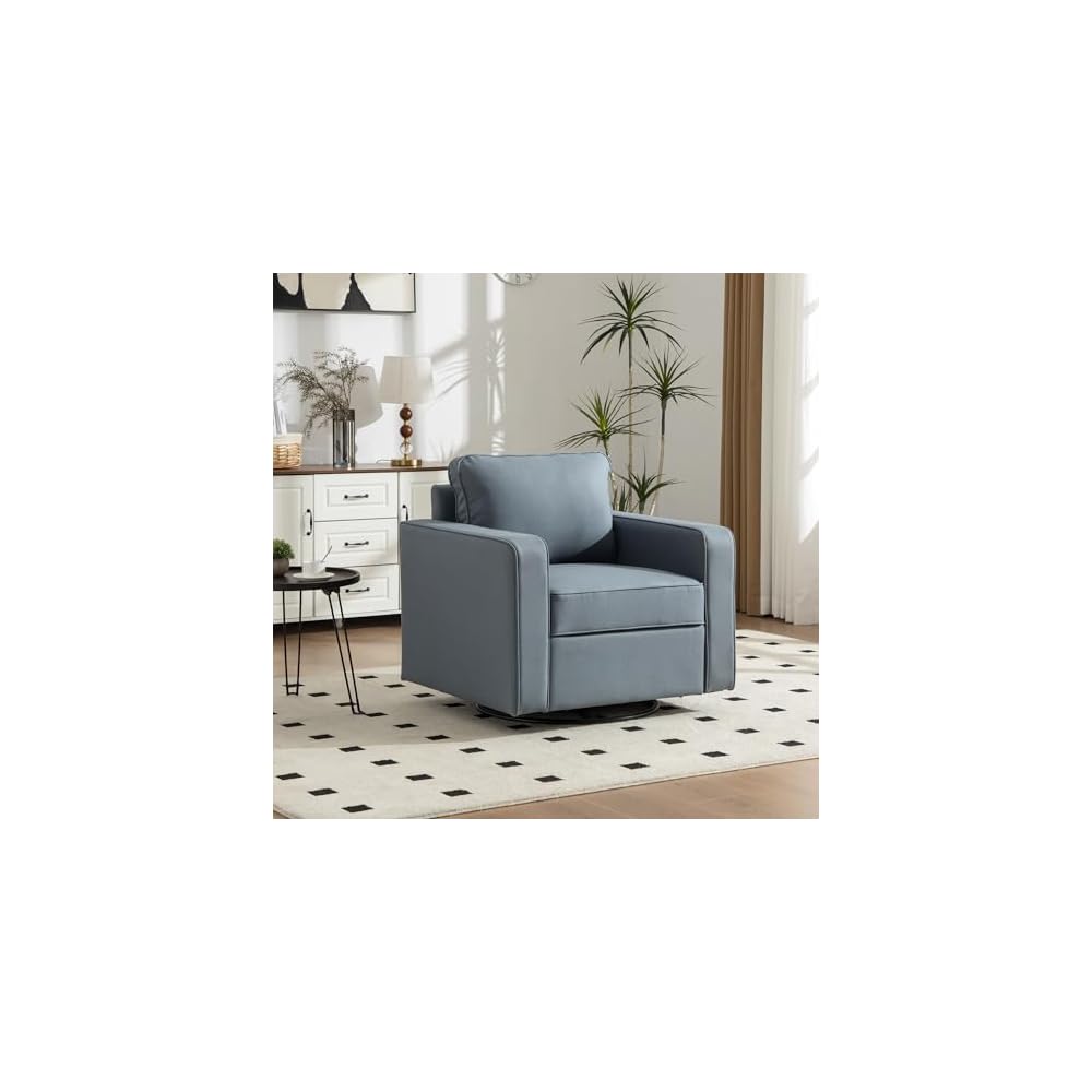 33.6''W Upholstered 360° Swivel Armchair with Hidden Storage, Tech Cloth Fabric Armrests Accent Square Club Chair Single Sofa with Pillow for Living Room, Bedroom,Reading Nook,Corner