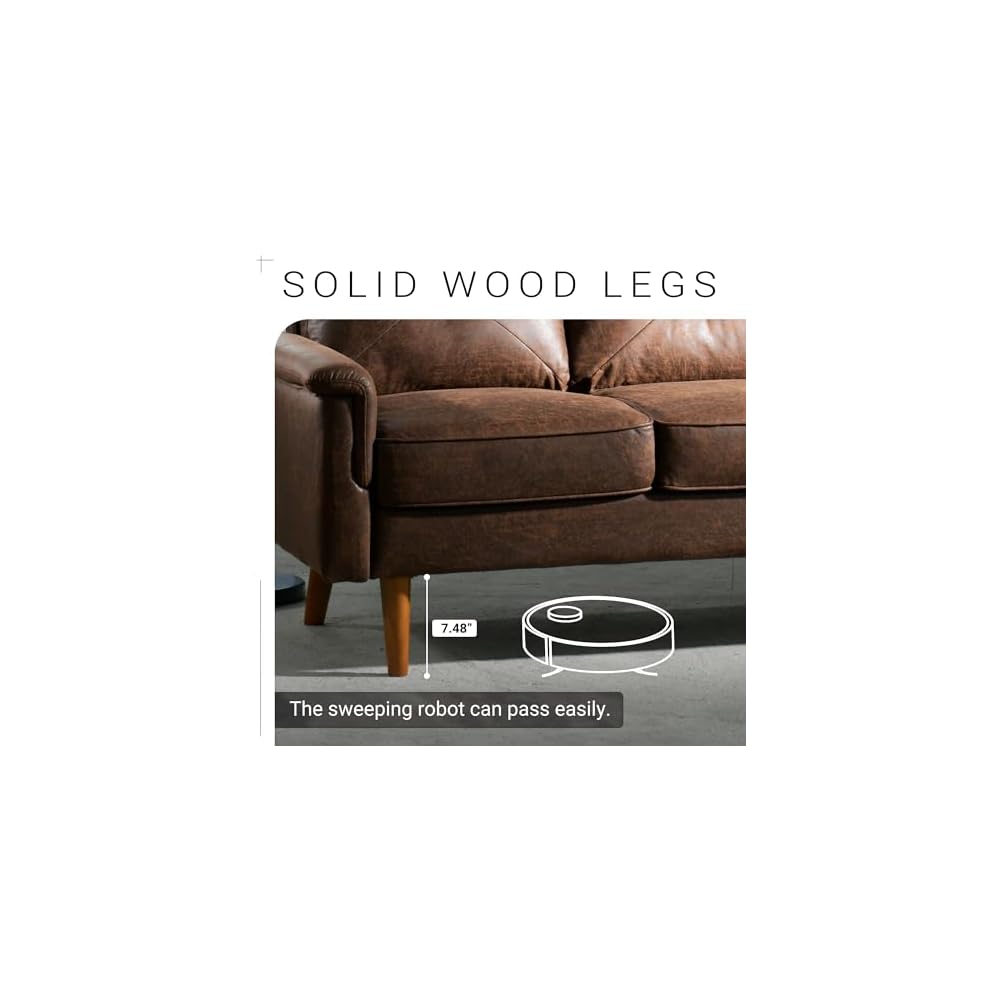 HOOOWOOO 72" Faux Leather Couch Small Sofa Living Room Couch 3 Seater Sofa Modern with Button Tufted Back Cushioned Square Arm for Small Bedroom Apartment,Dark Brown
