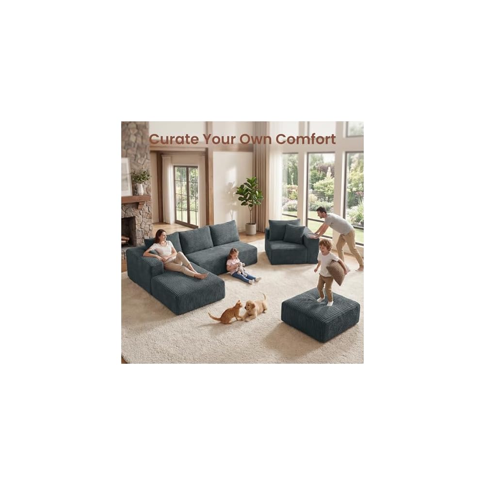 135" Oversized Boneless Couch, All Foam Modular Sectional Couch