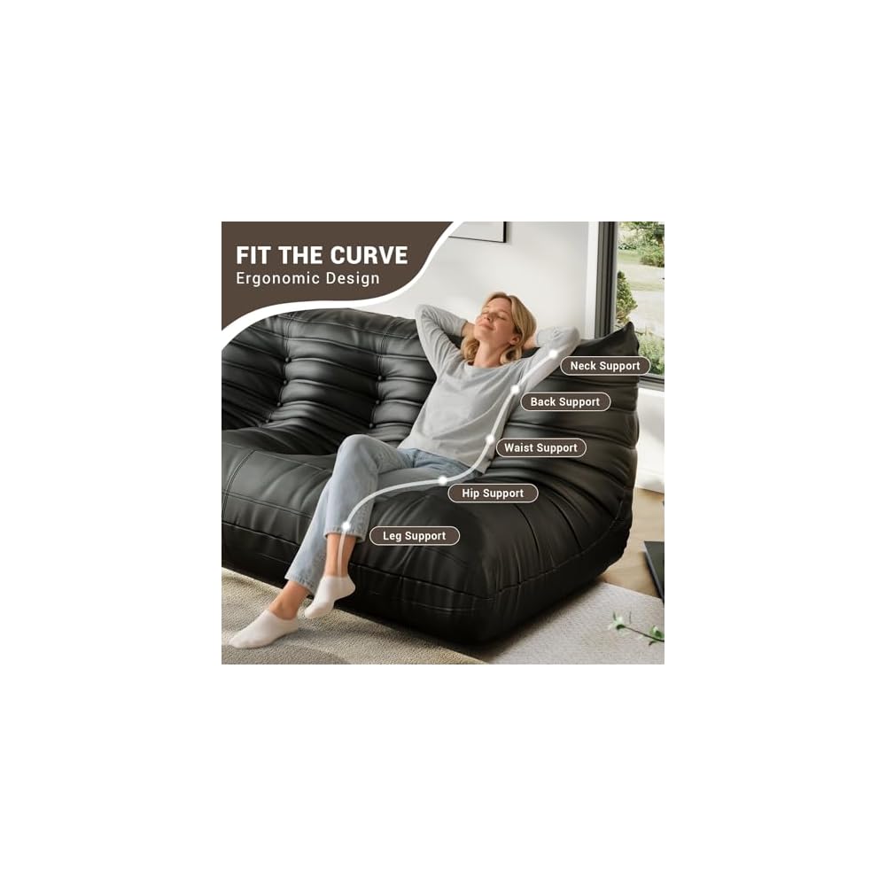 Lazy Floor Sofa,Fireside Chair,Big Bean Bag Ottoman with Memory Foam Filled for Living Room,Black