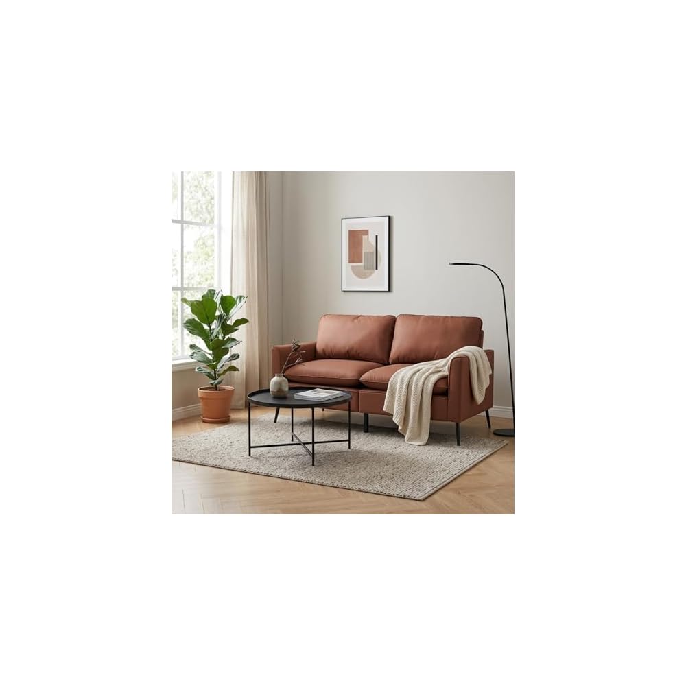 Brown Loveseat Sofa, 55.91" 2 Seater Couch, Faux Leather Love Seat for Living Room, Loveseat Sofa Couch for Small Spaces, Love Seat Couch Metal Frame for Bedroom Office Apartment