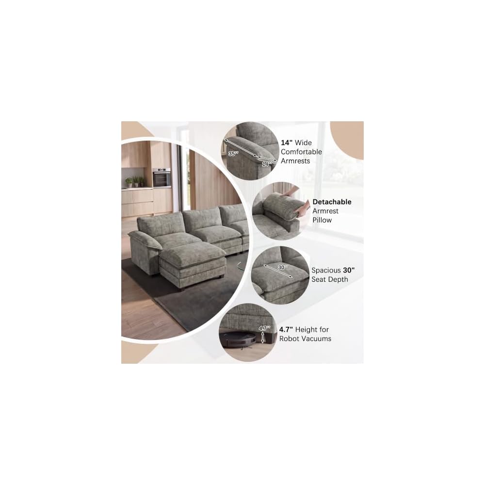 Homall 118.9" L Shaped Cloud Couch, Modular Sectional Sofa for Living Room