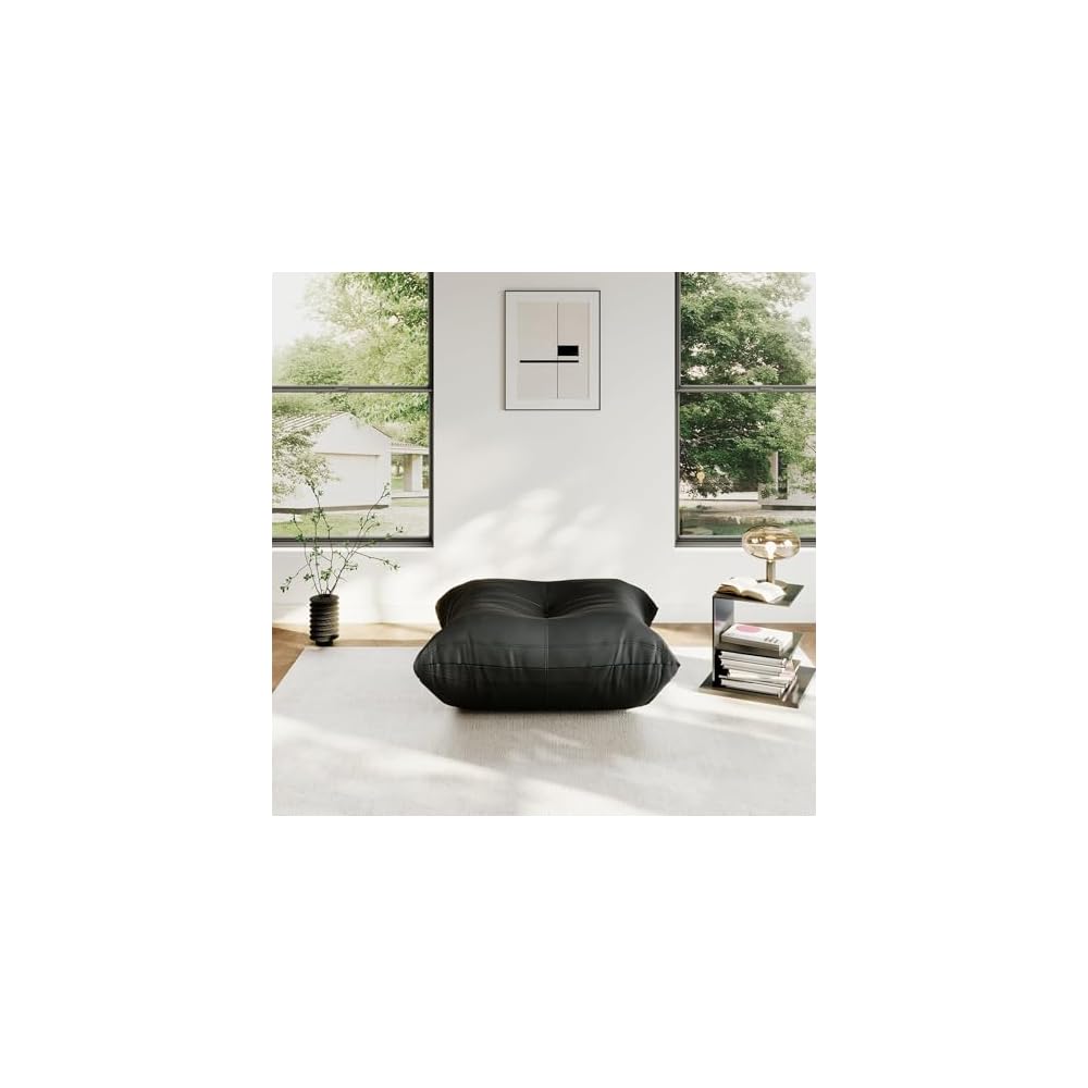 Lazy Floor Sofa,Fireside Chair,Big Bean Bag Ottoman with Memory Foam Filled for Living Room,Black