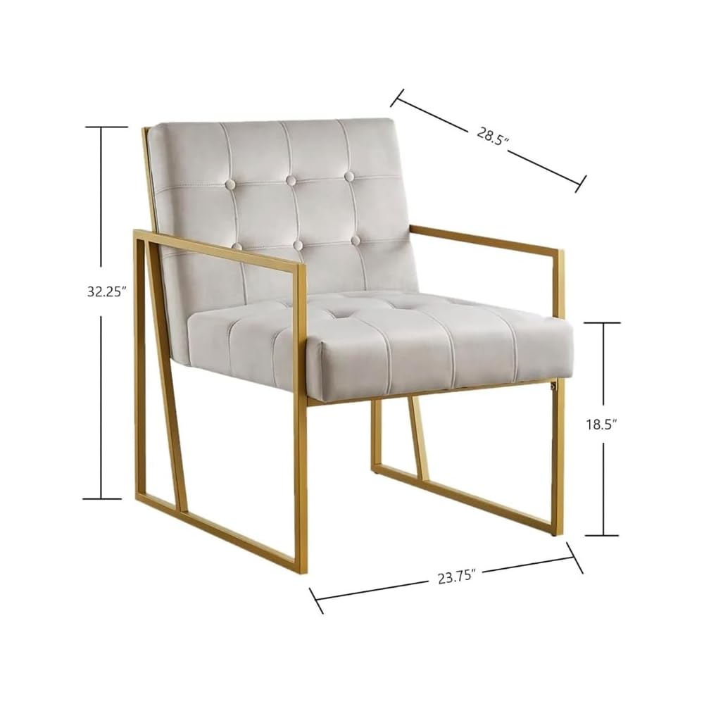 Modern Taupe Velvet Button Tufted Accent Chair with Golden Metal Stand, Decorative Furniture Chairs for Living Room Bedroom (Blush)