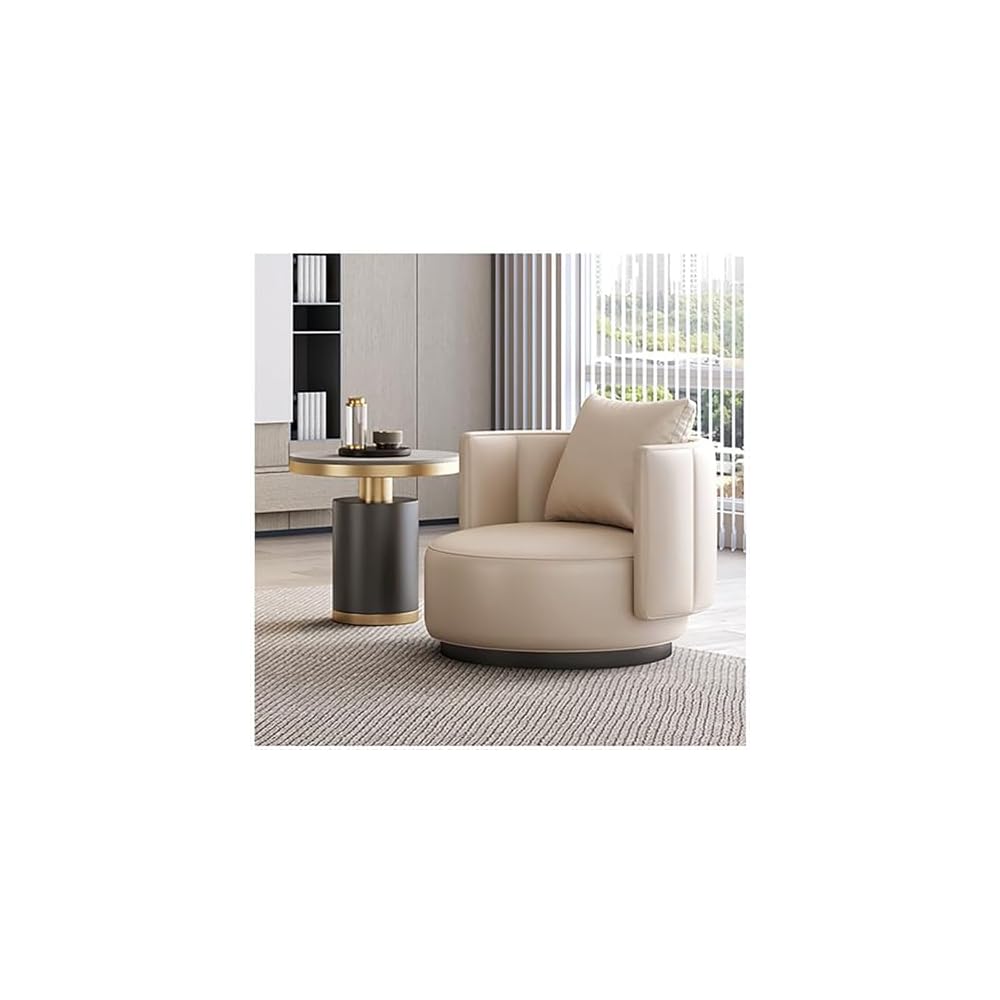 Lounge Chair Luxury Nordic Style Leather Single Sofa Mid-Century Armchair Backrest High-Density Sponge Modern Swivel Accent Sofa for Hotel Club Sales Office Living Room Balcony Meetings (Fixed)