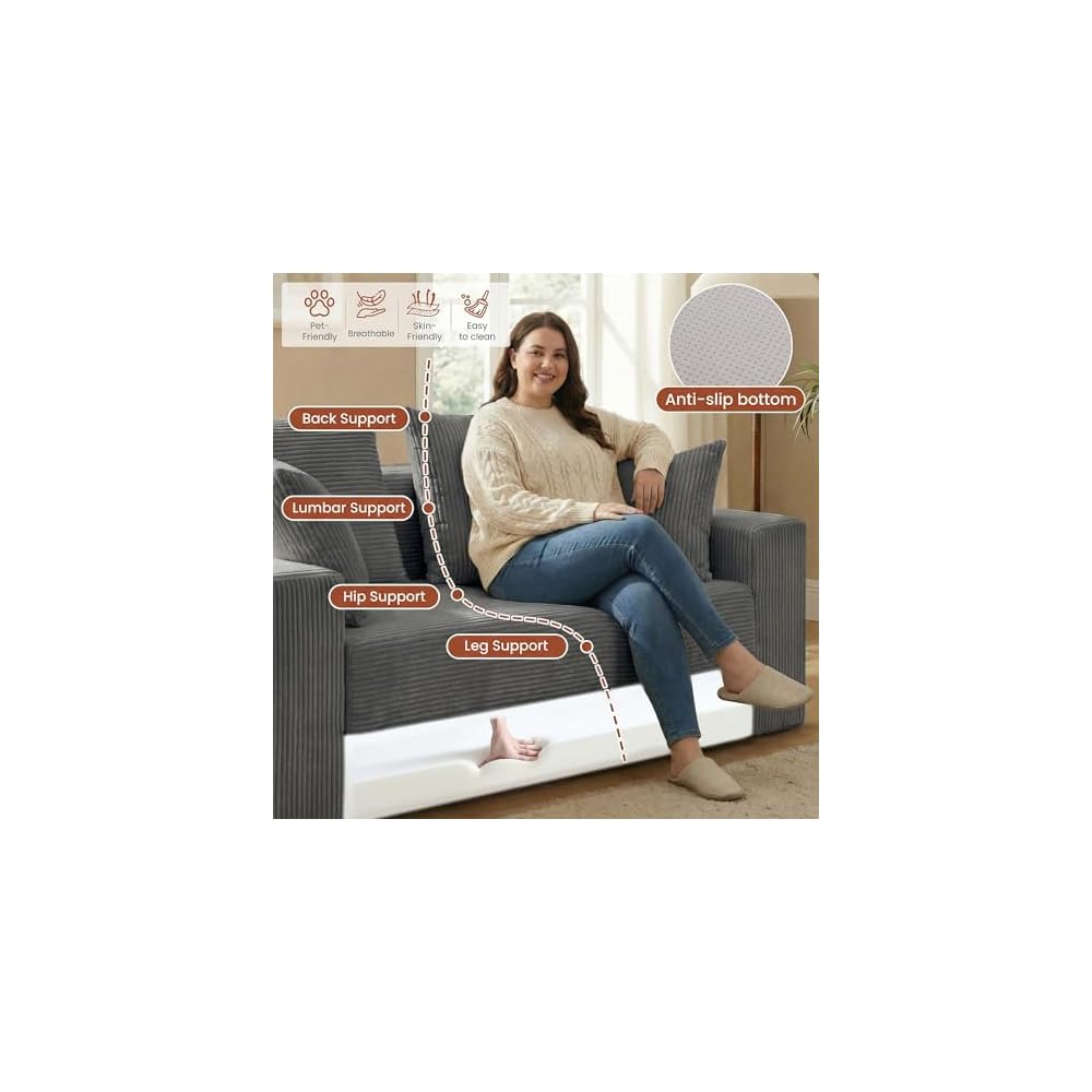 56" Boneless Couch, 5-in-1 Boneless Loveseat Sleeper Sofa Bed, Mini Convertible Pull Out Corduroy Futon Couch with Side Pockets & Handle, Folding Floor Sofa Bed with 4 Pillows for Small Space