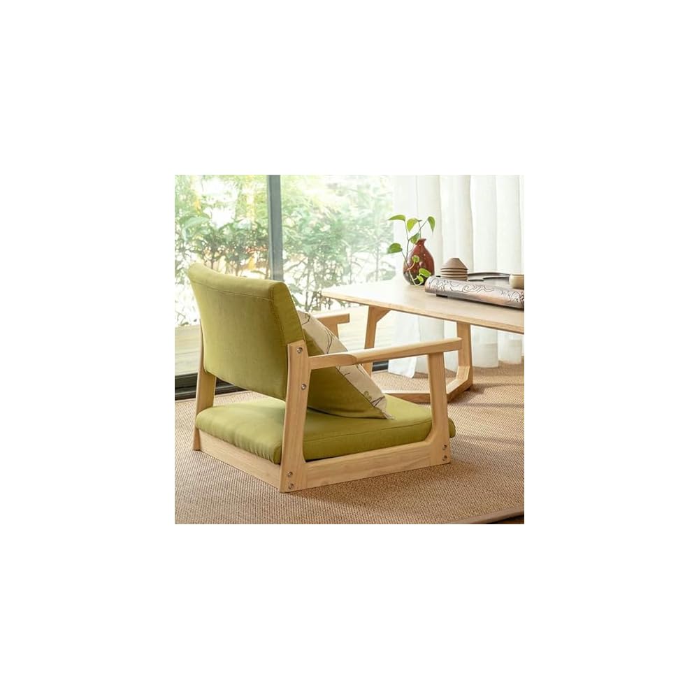 Solid Wood Legless Tatami Chair with Armrests & Backrest, Comfortable Floor Cushion, Low Footstool for Home Office Use