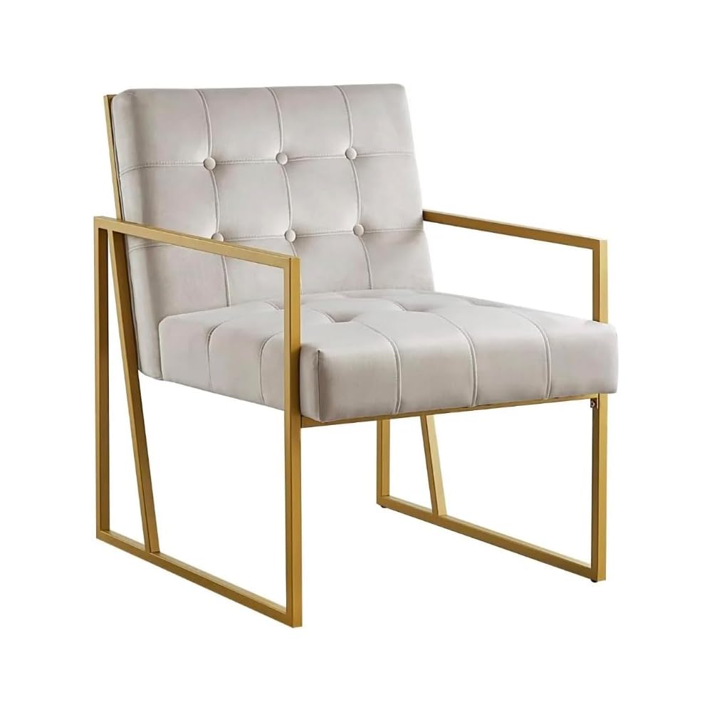 Modern Taupe Velvet Button Tufted Accent Chair with Golden Metal Stand, Decorative Furniture Chairs for Living Room Bedroom (Blush)