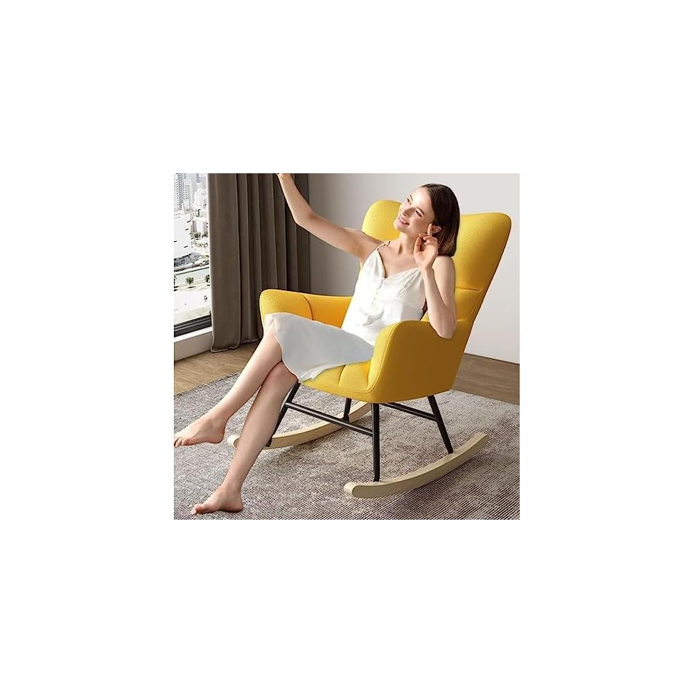 LSLYTQ upholsted Rocking Chair,Living Room Rocking Chair Reclin Fabric Upholsted w High Backrest,Rocking Comfortable Chairs